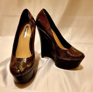 H by halston faux snakeskin platform pumps
